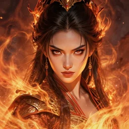 portrait of the fire princess, fierce, striking, wonderful shading, realistic perfect face, concept art, dynamic pose, digital illustration, trending on artstation, intricate details, epic composition, sharp focus, 8 k uhd, masterpiece, wlop, ross draws