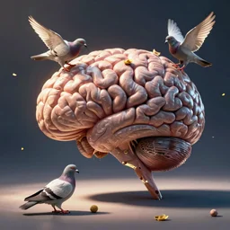 Pigeon feast on a 3D brain