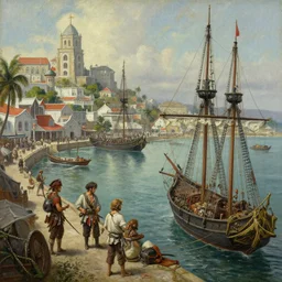 a detailed and accurate masterpiece painting of pirate city port in the caribbeans, sharp detail, by tyler edlin, noah bradley, john j. park, jordan grimmer trending on artstation
