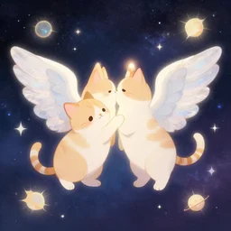 cute cats with angel wings, fantasy, cosmos, random nobody