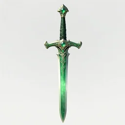 symmetric, green fantasy sword, intricate, elegant, highly detailed, digital painting, 4k, HDR, concept art, detailed jewelry, smooth, sharp focus, illustration, matte finish, high contrast, 3d depth, masterpiece, vivid colors, artstationhd