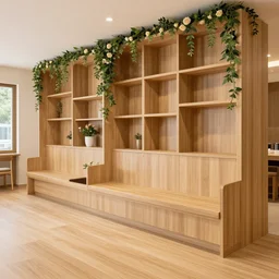 a deluxe rich hotel with beautiful aesthetic furniture, light brown palleted, filled with vines and roses