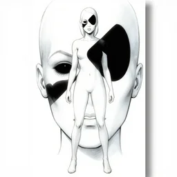 artgerm, joshua middleton comic cover art, pretty domino marvel comics sarah michelle gellar entire full body, white skin, asymmetrical black spot covering left eye only, no spot right eye, symmetrical eyes, symmetrical face