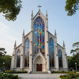 a church constructed only from stained glass, landscape architecture photo