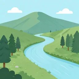 mountaintop river flat illustration by wlop trending on artstation
