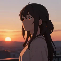 kyoto animation, woman looking at sunset, beautiful, detailed portrait, cell shaded, 4 k, concept art, by wlop, ilya kuvshinov, artgerm, krenz cushart, greg rutkowski, pixiv. cinematic dramatic atmosphere, sharp focus, volumetric lighting, cinematic lighting, studio quality