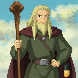 gandalf from the anime lord of the rings (1986), holding a wooden staff, studio ghibli, very detailed, realistic
