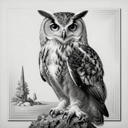 a eagle owl painting by Android Jones and M. C. Escher collaboration