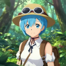 reimu in the jungle wearing explorer _ hat