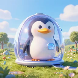 futuristic penguin house in the country, pixar, sparkly