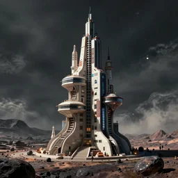 brutalist spaceship tower over the comet. karl blossfeldt, agnes pelton, roger dean