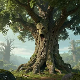 gorgeous matte painting of ancient treant, talking tree, 4 k resolution, octane rendering, trending on artstation