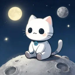 cute little robotcat sitting on the moon, fantasy, concept art, artstation, tyler edlin, feng zhu, cedric peyvravernay, thomas karpi