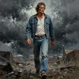 ultra realistic portrait painting of the walking dead, art by frank frazetta, vintage levi ’ s ad, stormy weather, dark vibes, 4 k, ultra realistic, highly detailed, epic lighting