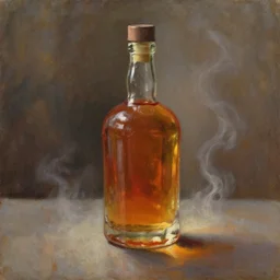 oil painting of whiskey bottle, art by anders zorn, wonderful masterpiece by greg rutkowski, beautiful cinematic light, american romanticism by greg manchess, reflections in copper, sunlight, dust and steam