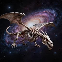 dragon skeletons in space galaxy, dark vibrant colors H 576