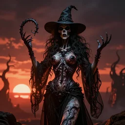 the unconscious love of witchcraft, hr giger moebius style, scary, witchcraft, demonic, eros, hyperrealistic, 8 k, hdr, octane render, sunrise in hell background, volumetric lighting, highly detailed - h 9 6 0