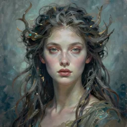 portrait of a beautiful ocean goddess, graceful, esoteric, muted colors, head in focus, fantasy art, ocean aesthetics, intricate, elegant, highly detailed hyperrealistic painting, artstation, concept art, painterly, sharp focus, illustration, epic art by hans jokem bakker and ives freya