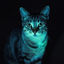 phosphorescent tabby under blacklight film photograph