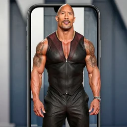 Dwayne Johnson with a dress. Mobile still frame. 4K UHD