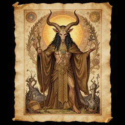 psychedelic shamanic spiritual art, bruce campbell is possessed by belial, illuminated manuscript, papyrus