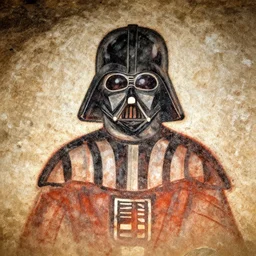 darth vader, artwork by cave paintings, pre - historic, lascaux, primitive, cave art style