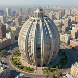 torus shaped building surrounded a garden. soviet brutalist architecture, dense cityscape. sharp focus, smooth, hd, detailed, digital painting trending on art station.