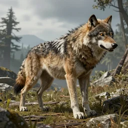 pack of wolves in the style of zero dawn, video game, unreal engine, octane render, intricate details
