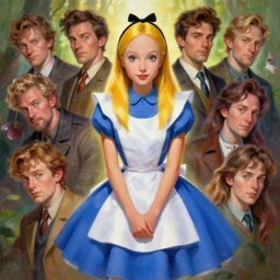 highly detailed character portrait, painting of alice in wonderland, 8 k, hd, trending on artstation, fantasy art by greg rutowski, loish, rhads, ferdinand knab, makoto shinkai and lois van baarle, ilya kuvshinov, rossdraws, tom bagshaw, global illumination, radiant light