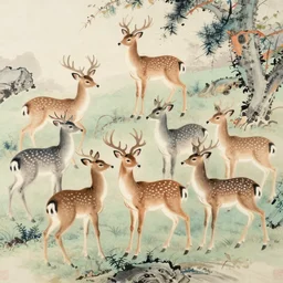 deer of nine colors, traditional chinese painting,