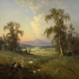 A beautiful landscape matte painting by Albert Bierstadt, hyperrealistic, trending on behance, featured on artstation, 4k, 8k render