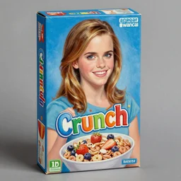 emma watson as captain crunch, cereal box, photorealistic, studio lighting, oil painting,