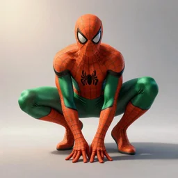 concept art render of an orange and green spiderman by greg rutkowski and marc silvestri made with zbrush