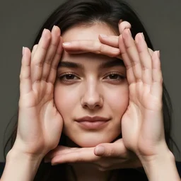 photo of hands arranged in the shape of a person's face