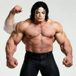 michael jackson oversized muscular hulked powerlifter by neca!!! pretty! beautiful! action pose shirtless muscular black pants red leather thriller jacket with yellow details very detailed realistic action figure by neca!!. macro face very close!! shot face shot head shot. in the style of tekken 5, character from mortal kombat, film still, bokehs