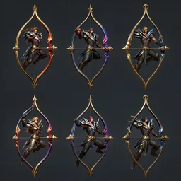 ultra realistic illustration, collection of magic bows 2 d sprites, asset store, rich contrast of colors, league of legends artwork