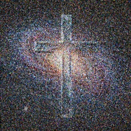 a picture of a galaxy sized metallic cross floating in space