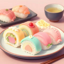matte painting of delicious japanese food, super detailed, 8 k hdr, by rossdraws, trending on artstation, pastel colors, soft colors, low contrast