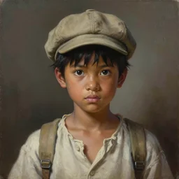 prompt : portrait soft light painted by james jean and katsuhiro otomo and erik jones, inspired by akira anime, epic fantasy, a young dark skinned girl with short hair dressed as a boy in plain peasant clothing and a newsboy cap, intricate oil painting, high detail illustration, sharp high detail