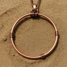 a beautiful circular copper wire amulet, made from dirt and sand.