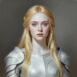 a professional painting of Elle Fanning, clothed in ethereal armor, porcelain white skin, long blonde hair, beautiful bone structure, symmetrical facial features, intricate, elegant, digital painting, concept art, smooth, sharp focus, illustration, from Valerian and the City of a Thousand Planets, by Ruan Jia and Mandy Jurgens and Artgerm and William-Adolphe Bouguerea
