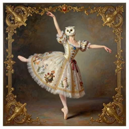the royal ballet's dancer barn owl dancing ballet by greg hildebrant lisa frank fancy rococo baroque regal oil painting high quality award winning clothed in fancy garb