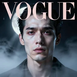 3 d, sci - fi, close - up, winter, man esthete with disgust face, moon, cinematic, fog, moon rays, vogue cover style, poster art, deep blue mood, realistic painting, intricate oil painting, high detail illustration, hyper realism, figurative art, multiple exposure, poster art, by tooth wu and wlop and beeple and greg rutkowski