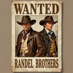 steampunk spaghetti western wanted poster,  wanted RANDEL BROTHERS dead or alive, elegant, highly detailed, digital painting, concept art, sharp focus, illustration, by Sergio Leone