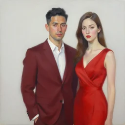 contemporary oil matte portrait painting, man in a suit looking at a woman in a red dress next to a vibrant club entrance, detailed faces, wonderful masterpiece highly detailed, beautiful cinematic light deep focus, elegant, smooth, sharp focus, golden ratio, dramatic illumination, ultra realistic, 8 k, art by nathan walsh and jimmy law