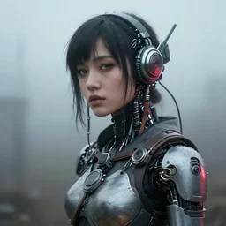 Fine art photography portrait of a solarpunk android girl, highly detailed, cinematic lighting, foggy background, 8k