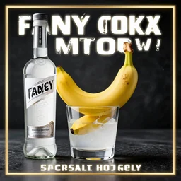 poster of fancy vodka with a whole banana in the glass