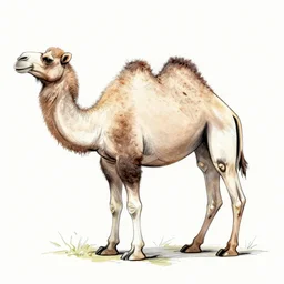 outline sketch of a whole camel showing head, hump, legs and tail