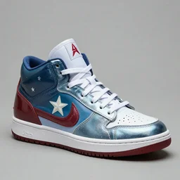 Captain America sneaker, view from the side, Light Mode, Future Funk, Painted By Lawrence Pelton