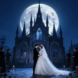 a gothic wedding under a full blue moon, digital art